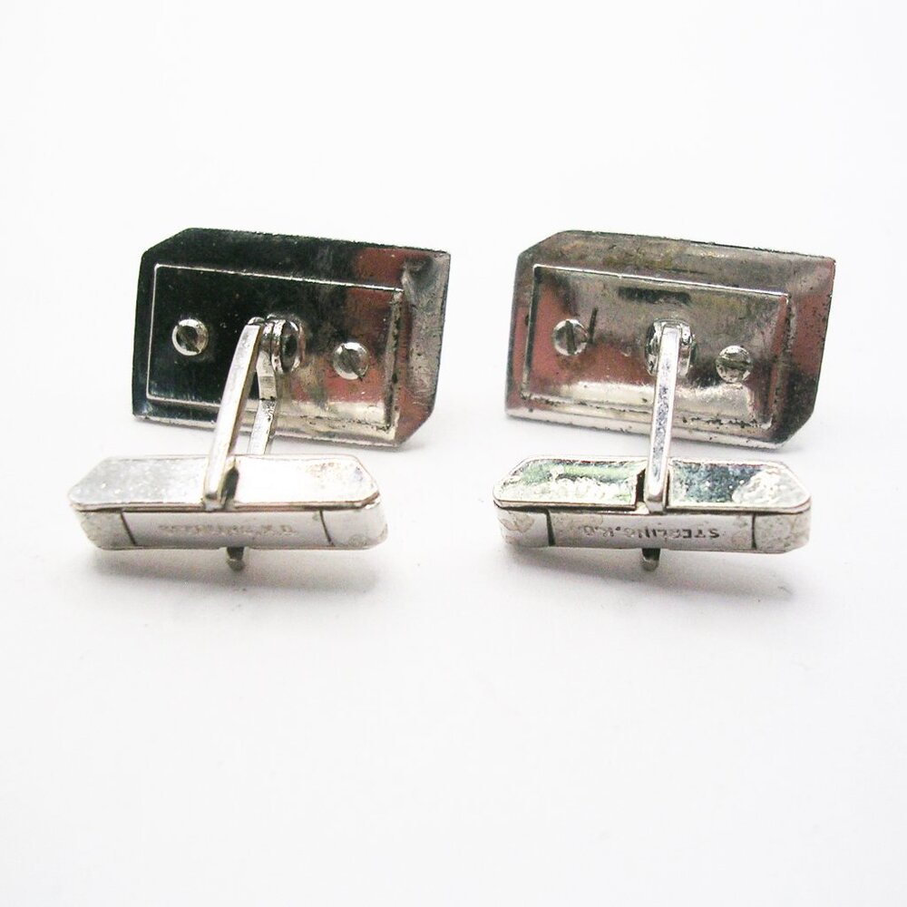 Sterling Silver Initial E Cuff Links Marcasite Ge… - image 3